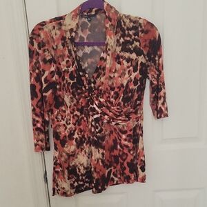 Chaus Orange and Black‎ Animal Print Wrap Blouse